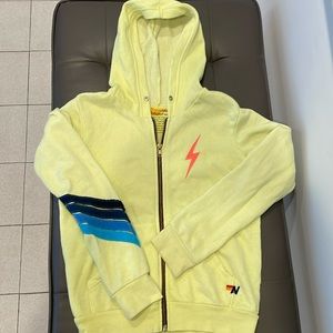 Kids Aviator Nation zipper hoodie worn only once! Neon yellow. Soft and yummy.